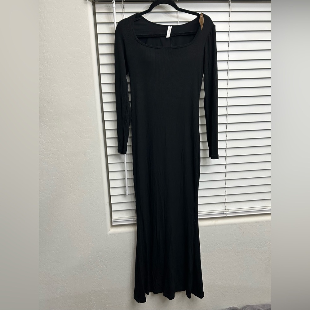 Popilush Shapewear Square Neck Long Sleeve Slimming Modal Maxi Dress - Picture 7 of 9
